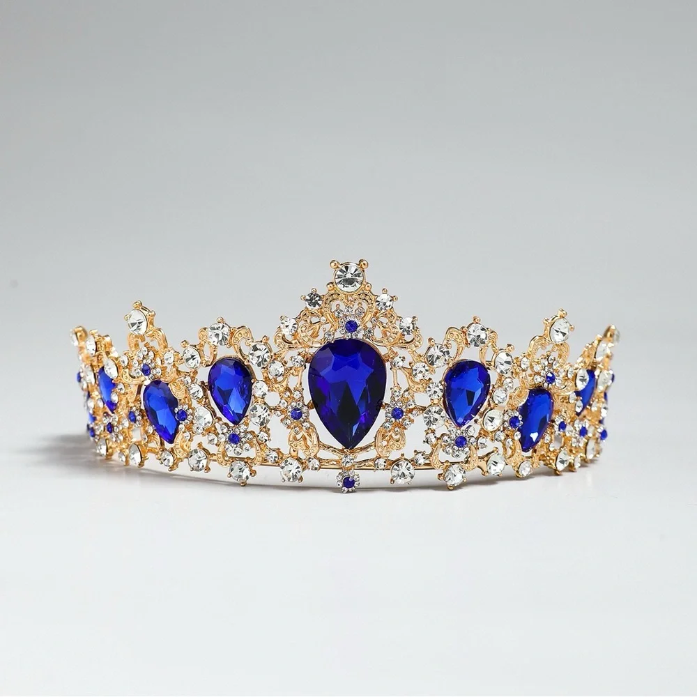 Elegant Gold and Blue Gemstone Tiara